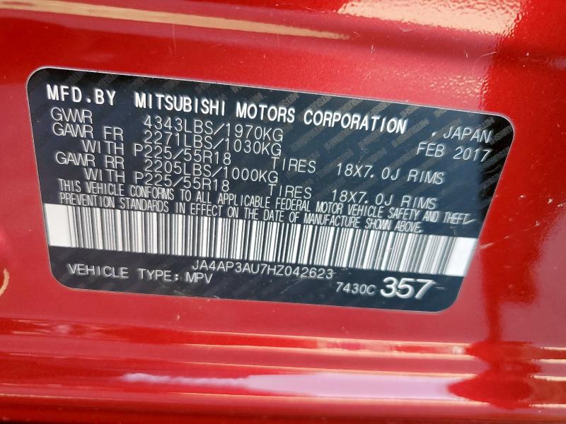 JA4AP3AU7HZ042623 - 2017 MITSUBISHI OUTLANDER ES 红色 照片 13