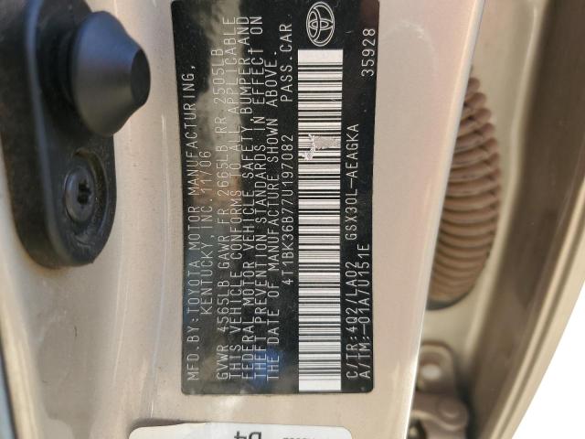 4T1BK36B77U197082 - 2007 TOYOTA AVALON XL 金色 照片 12