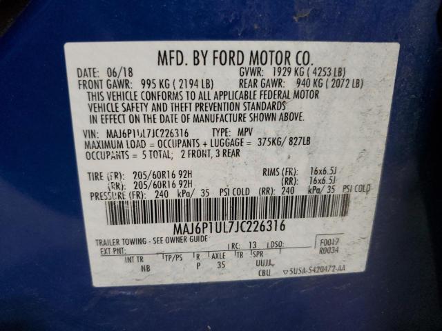 MAJ6P1UL7JC226316 - 2018 FORD ECOSPORT SE 蓝色 照片 13