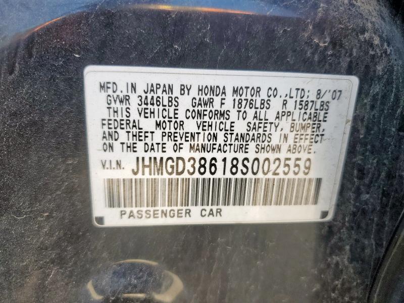 JHMGD38618S002559 - 2008 HONDA FIT SPORT 黑色 照片 12