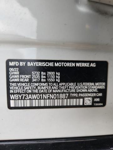 WBY73AW01NFN01887 - 2022 BMW I4 EDRIVE 40 WHITE photo 13