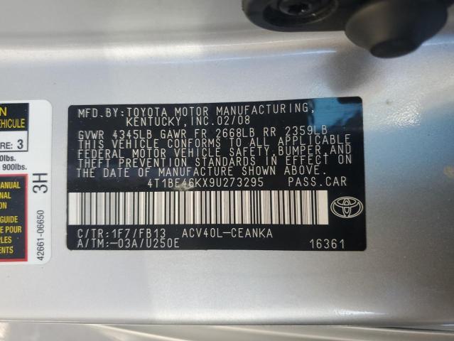 4T1BE46KX9U273295 - 2009 TOYOTA CAMRY BASE SILVER photo 12