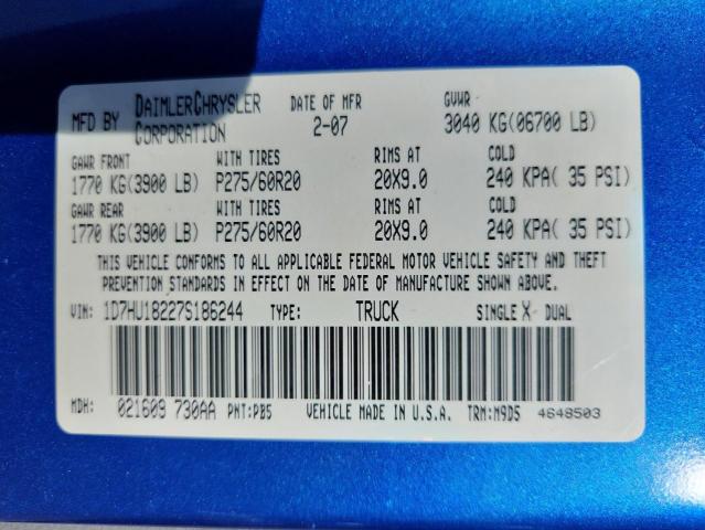 1D7HU18227S186244 - 2007 DODGE RAM 1500 ST BLUE photo 12