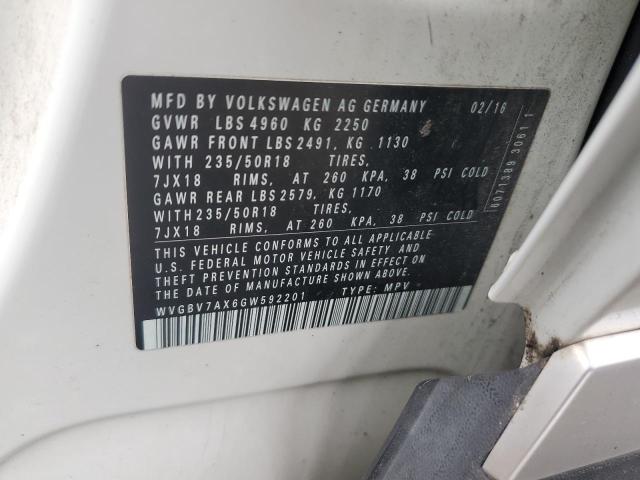 WVGBV7AX6GW592201 - 2016 VOLKSWAGEN TIGUAN S WHITE photo 13