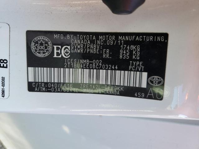 2T1BU4EE0BC703244 - 2011 TOYOTA COROLLA BASE Ақ фото 13