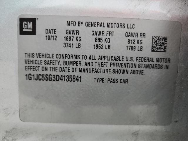 1G1JC5SG3D4135841 - 2013 CHEVROLET SONIC LT SILVER photo 12