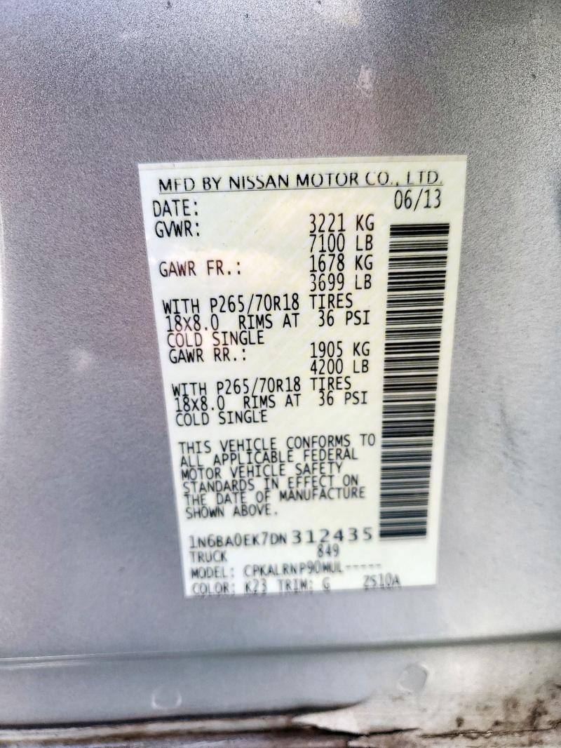 1N6BA0EK7DN312435 - 2013 NISSAN TITAN S SILVER photo 13