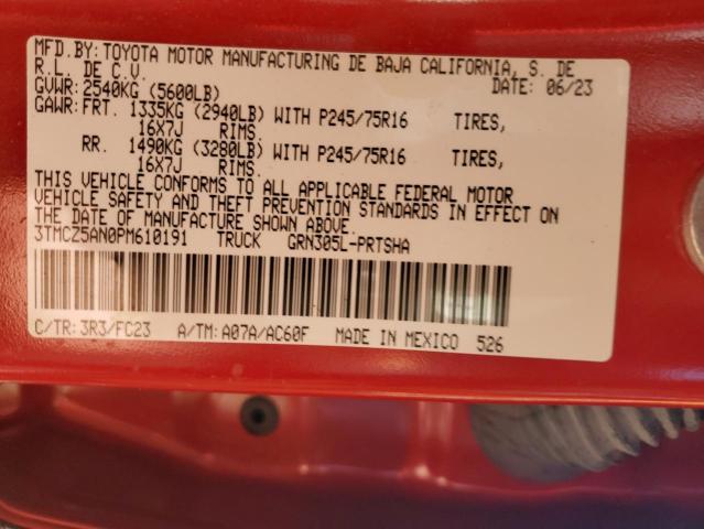 3TMCZ5AN0PM610191 - 2023 TOYOTA TACOMA DOUBLE CAB RED photo 12