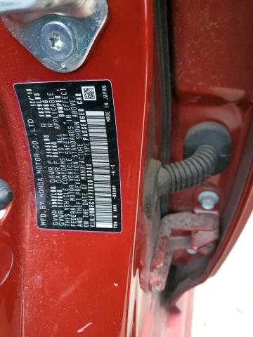 JHMFC1F77KX010383 - 2019 HONDA CIVIC EXL წითელი ფოტო 12