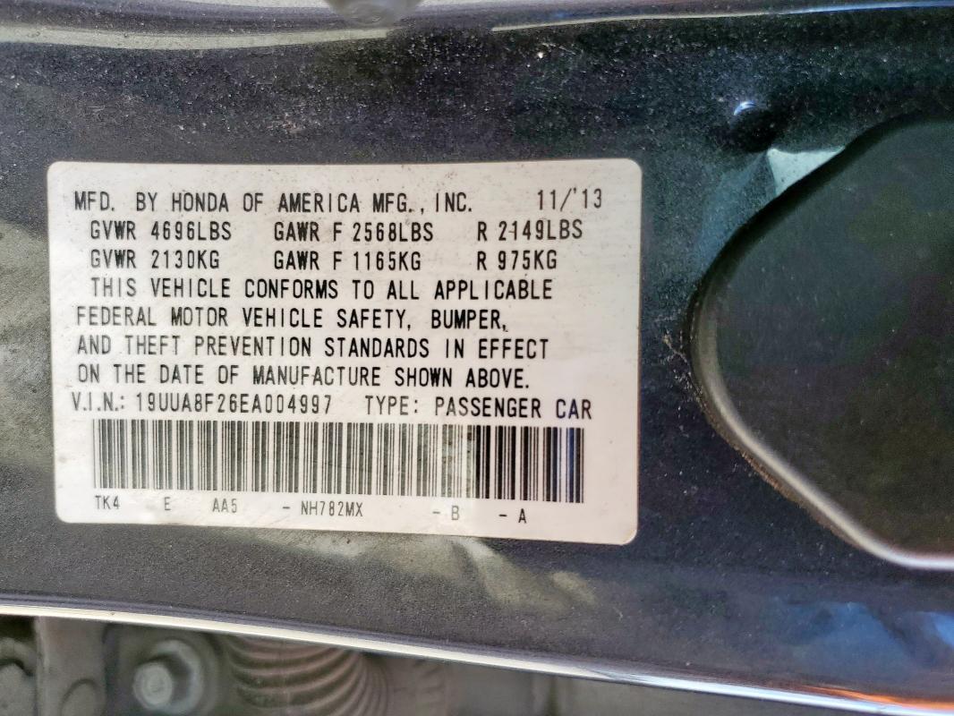 19UUA8F26EA004997 - 2014 ACURA TL GRAY photo 12