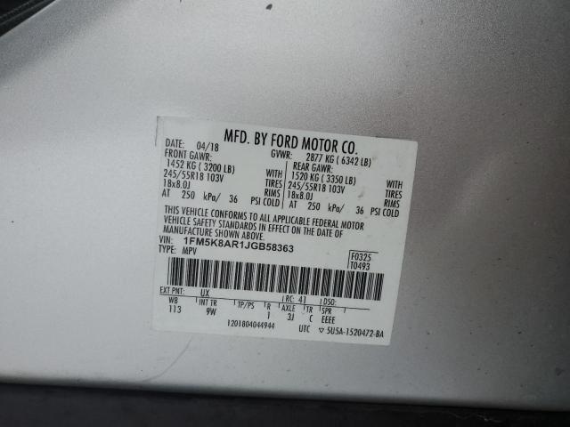 1FM5K8AR1JGB58363 - 2018 FORD EXPLORER POLICE INTERCEPTOR 银色 照片 12