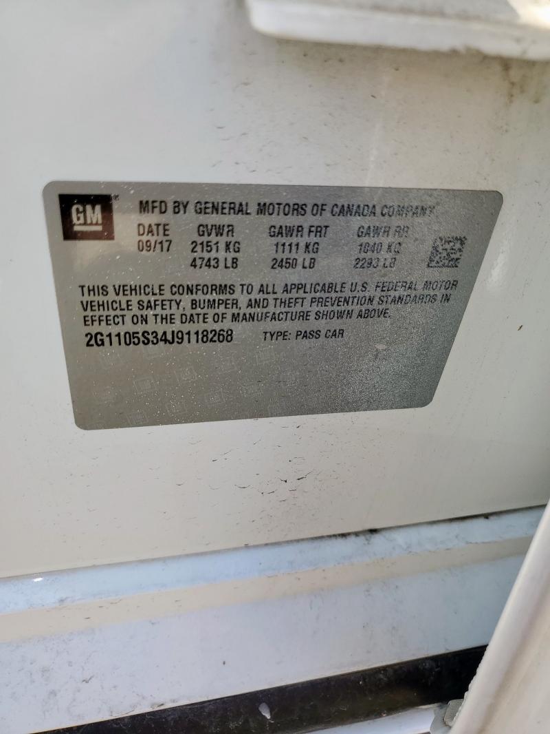 2G1105S34J9118268 - 2018 CHEVROLET IMPALA LT 白色 照片 12