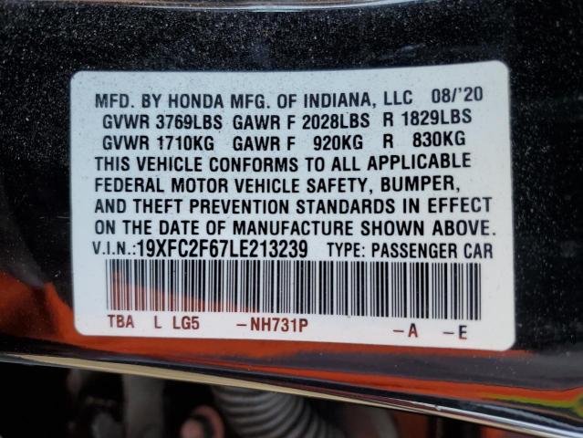 19XFC2F67LE213239 - 2020 HONDA CIVIC LX 黑色 照片 12