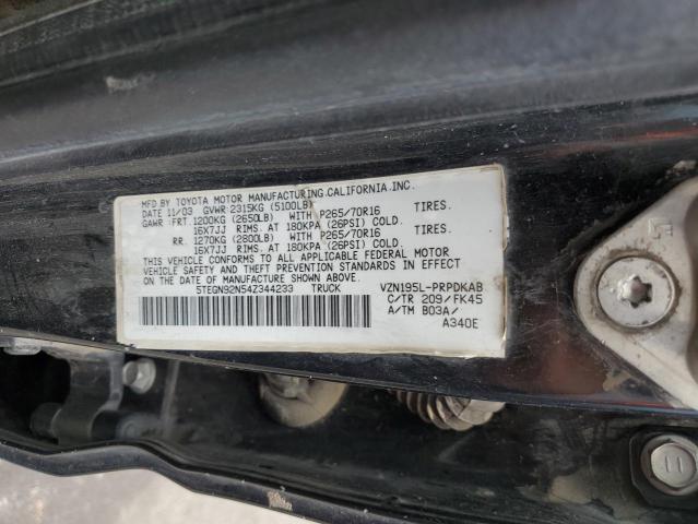 5TEGN92N54Z344233 - 2004 TOYOTA TACOMA DOUBLE CAB PRERUNNER BLACK photo 12