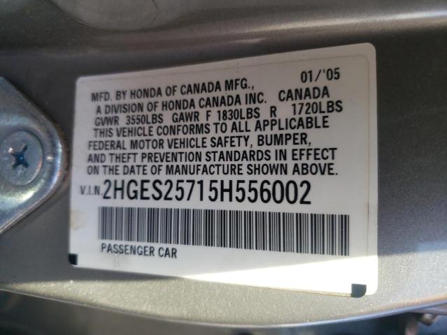 2HGES25715H556002 - 2005 HONDA CIVIC EX RED photo 12