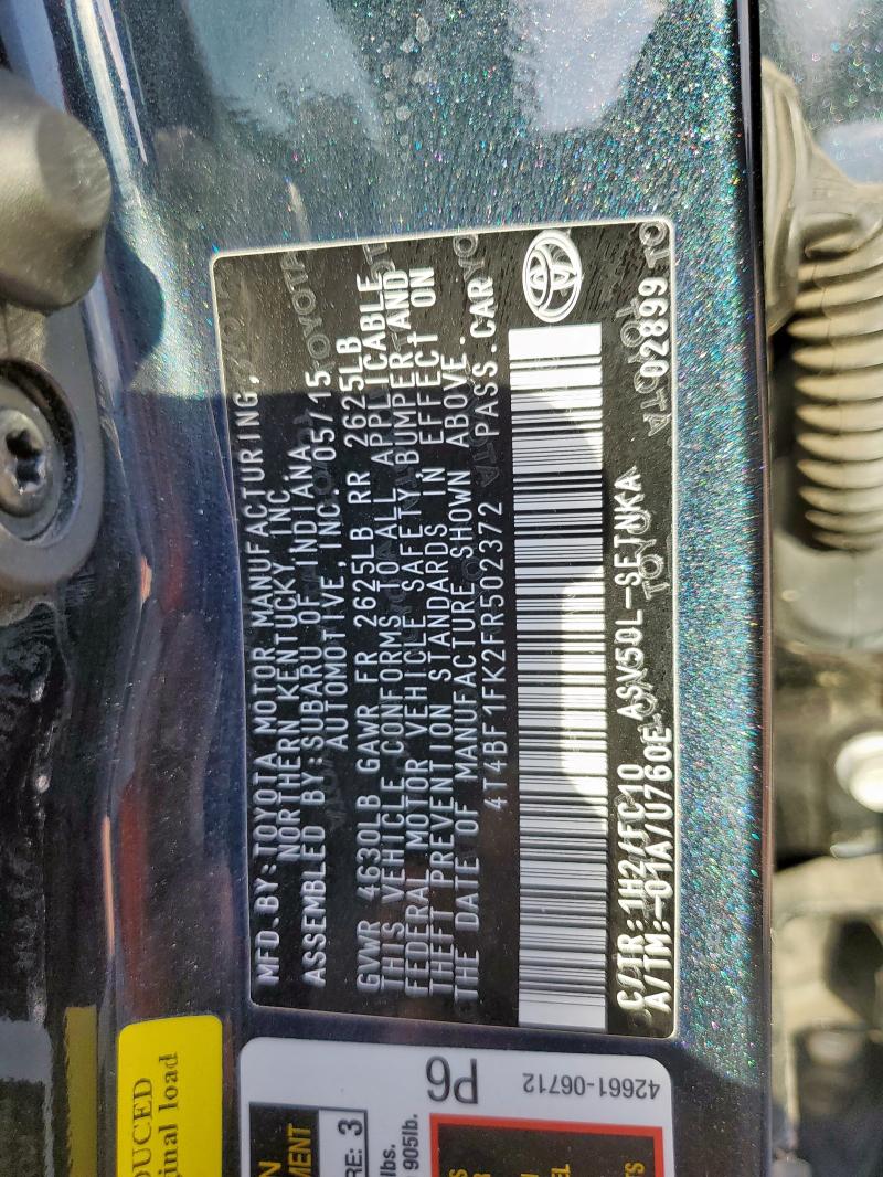 4T4BF1FK2FR502372 - 2015 TOYOTA CAMRY LE BLUE photo 12