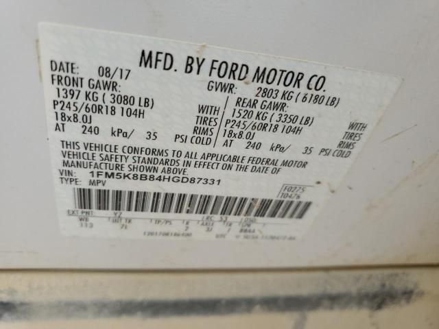 1FM5K8B84HGD87331 - 2017 FORD EXPLORER თეთრი ფოტო 13