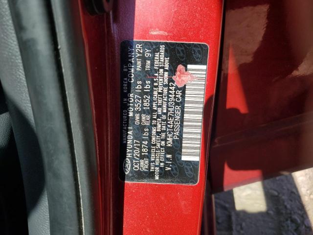 KMHCT4AE7HU394442 - 2017 HYUNDAI ACCENT SE RED photo 12