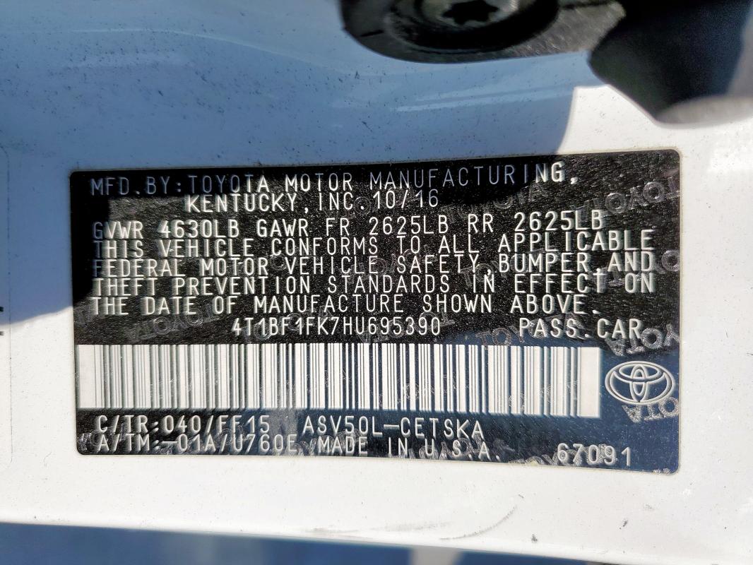 4T1BF1FK7HU695390 - 2017 TOYOTA CAMRY LE WHITE photo 13