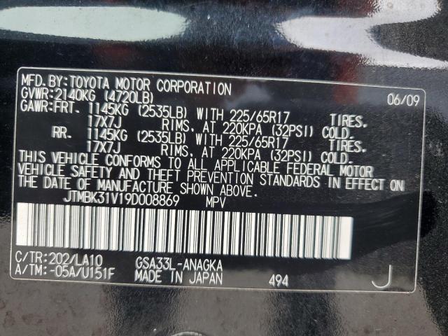 JTMBK31V19D008869 - 2009 TOYOTA RAV4 LIMITED BLACK photo 12