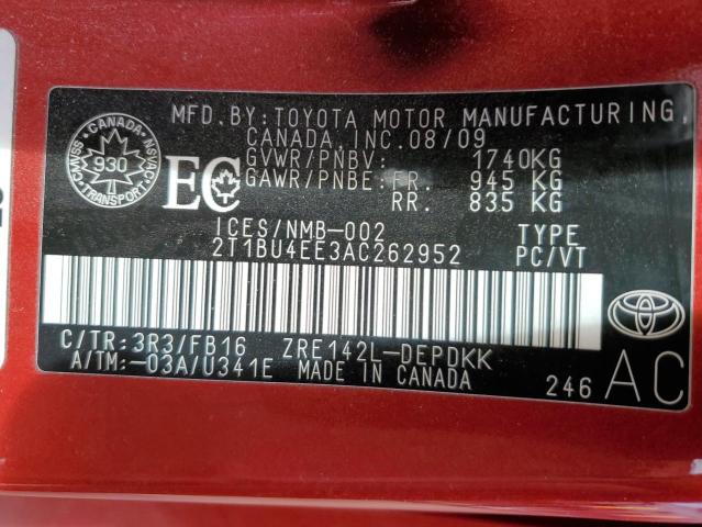 2T1BU4EE3AC262952 - 2010 TOYOTA COROLLA BASE 红色 照片 13