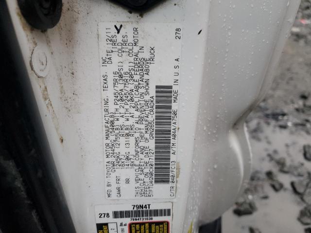 5TFTU4GN0CX017127 - 2012 TOYOTA TACOMA PRERUNNER ACCESS CAB WHITE photo 12