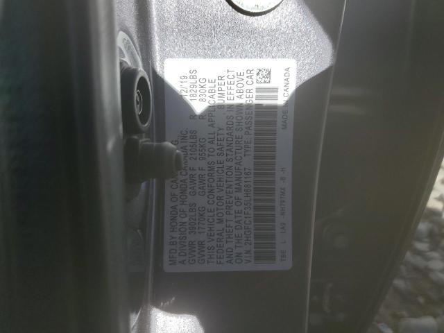 2HGFC1F35LH681167 - 2020 HONDA CIVIC EX GRAY photo 12