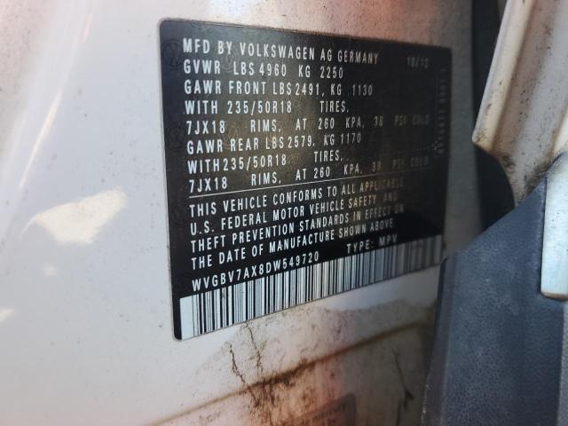 WVGBV7AX8DW549720 - 2013 VOLKSWAGEN TIGUAN S WHITE photo 14
