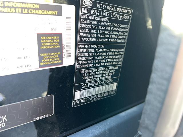 SALWR2WFXEA375055 - 2014 LAND ROVER RANGE ROVE HSE BLACK photo 10