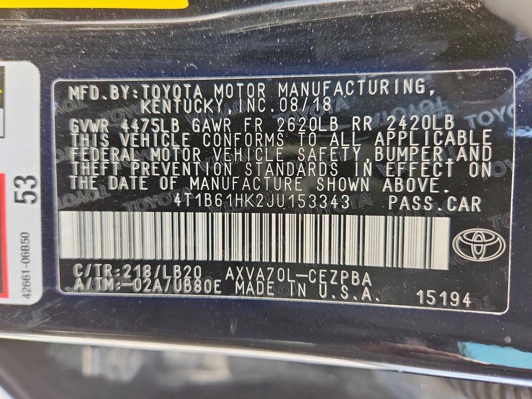 4T1B61HK2JU153343 - 2018 TOYOTA CAMRY XSE შავი ფოტო 13