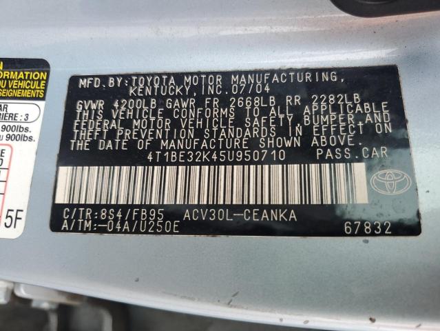 4T1BE32K45U950710 - 2005 TOYOTA CAMRY LE 蓝色 照片 12