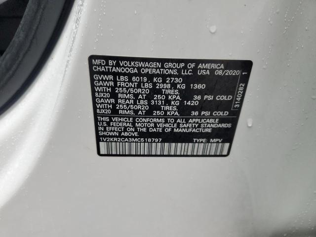 1V2KR2CA3MC518797 - 2021 VOLKSWAGEN ATLAS SE WHITE photo 13