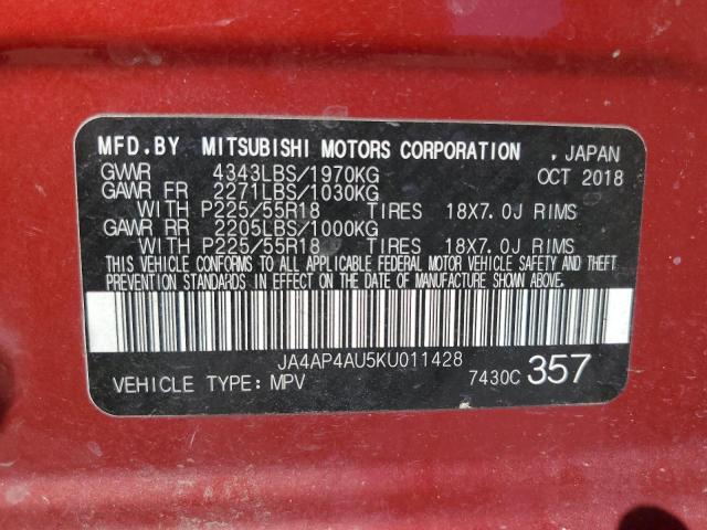 JA4AP4AU5KU011428 - 2019 MITSUBISHI OUTLANDER SE RED photo 13