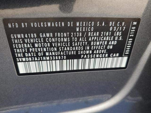 3VWDB7AJ1HM336970 - 2017 VOLKSWAGEN JETTA SE Մոխրագույն լուսանկար 12