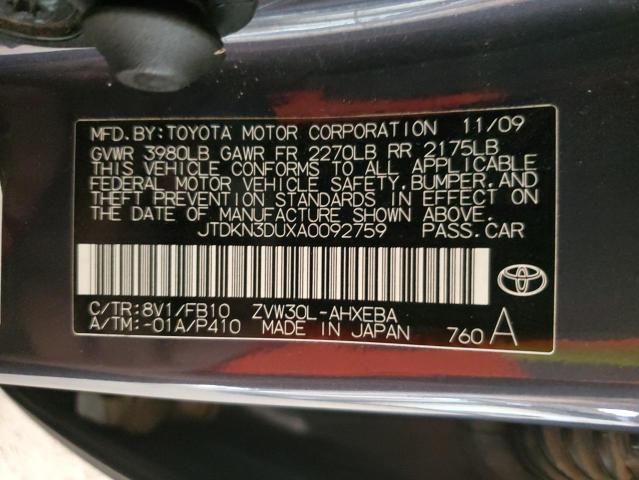 JTDKN3DUXA0092759 - 2010 TOYOTA PRIUS GRAY photo 13