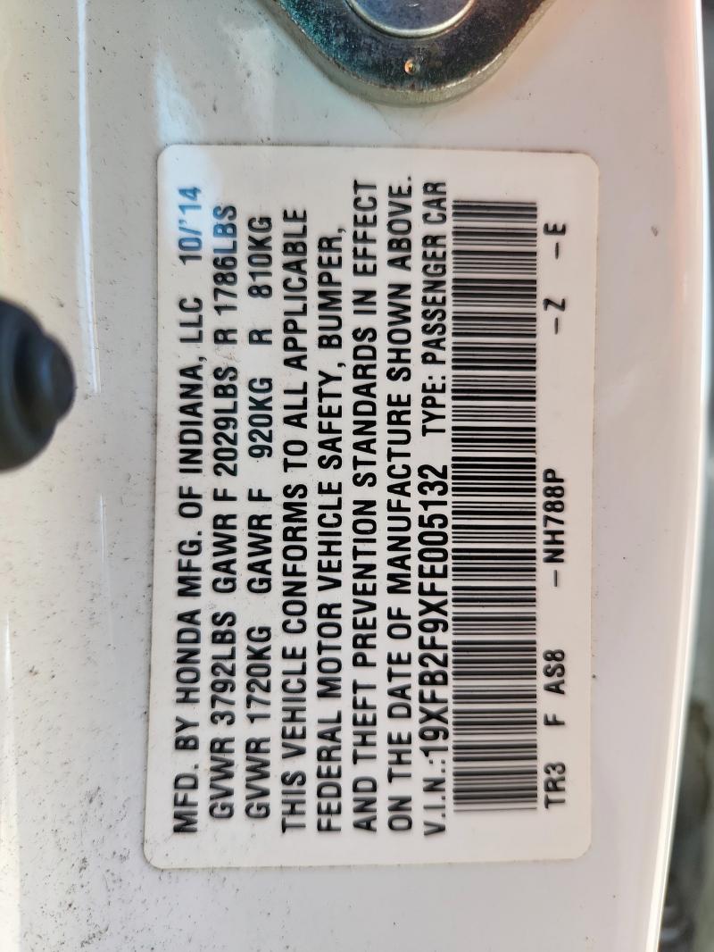 19XFB2F9XFE005132 - 2015 HONDA CIVIC EXL Ağ foto 12