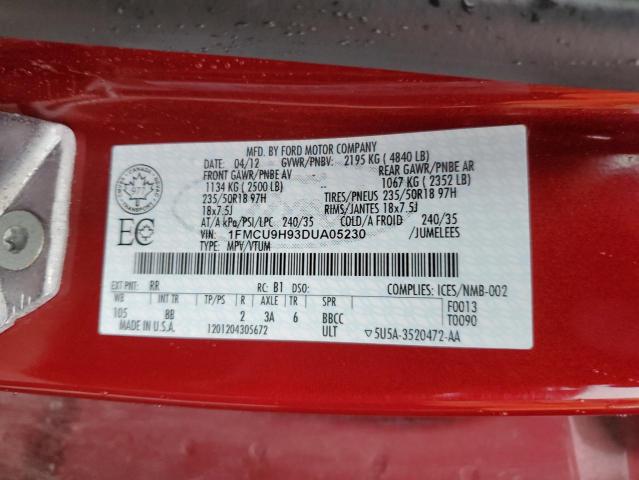 1FMCU9H93DUA05230 - 2013 FORD ESCAPE SEL RED photo 13