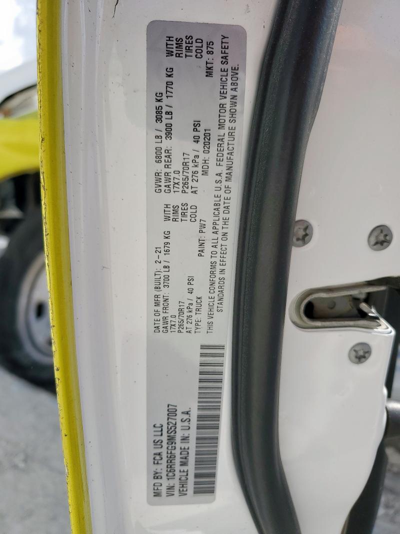 1C6RR6FG9MS527007 - 2021 RAM 1500 CLASS TRADESMAN Biały zdjęcie 12