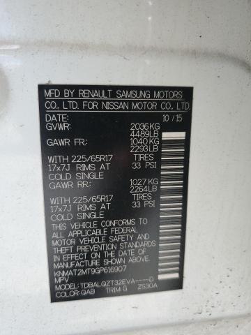 KNMAT2MT9GP616907 - 2016 NISSAN ROGUE S WHITE photo 12