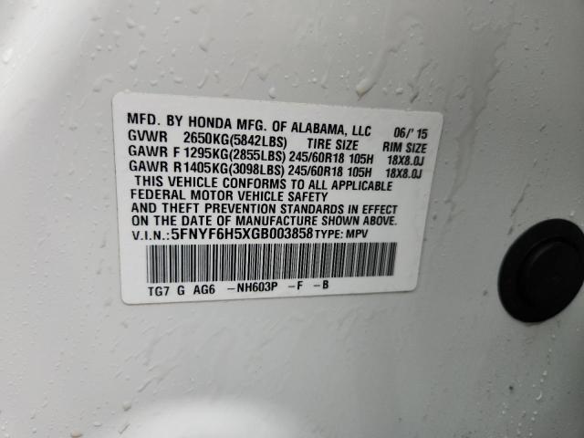 5FNYF6H5XGB003858 - 2016 HONDA PILOT EXL 白色 照片 13