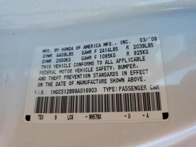 1HGCS12899A016903 - 2009 HONDA ACCORD EXL 白色 照片 13