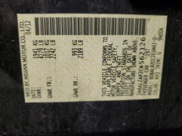 1N4AL2AP2CN562126 - 2012 NISSAN ALTIMA BASE Қара фото 12