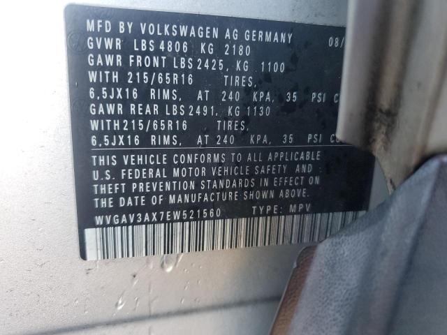 WVGAV3AX7EW521560 - 2014 VOLKSWAGEN TIGUAN S SILVER photo 14