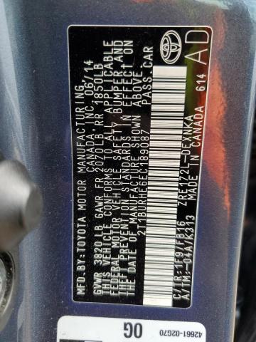 2T1BURHE6EC189087 - 2014 TOYOTA COROLLA L CHARCOAL photo 13