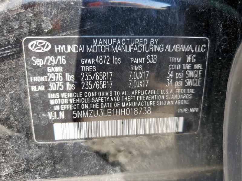 5NMZU3LB1HH018738 - 2017 HYUNDAI SANTA FE S BLACK photo 12