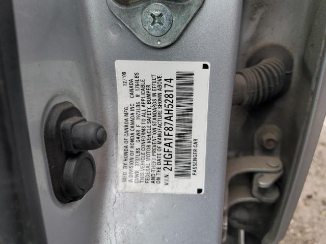 2HGFA1F87AH528174 - 2010 HONDA CIVIC EX SILVER photo 13
