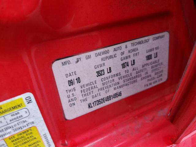 KL1TD5DE4BB149546 - 2011 CHEVROLET AVEO LS Rouge photo 12