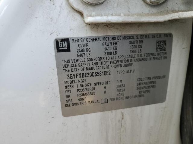 3GYFNBE39CS581662 - 2012 CADILLAC SRX PERFORMANCE COLLECTION Ақ фото 12