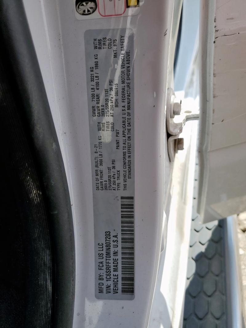 1C6SRFFT0MN807203 - 2021 RAM 1500 BIG HORN/LONE STAR WHITE photo 13