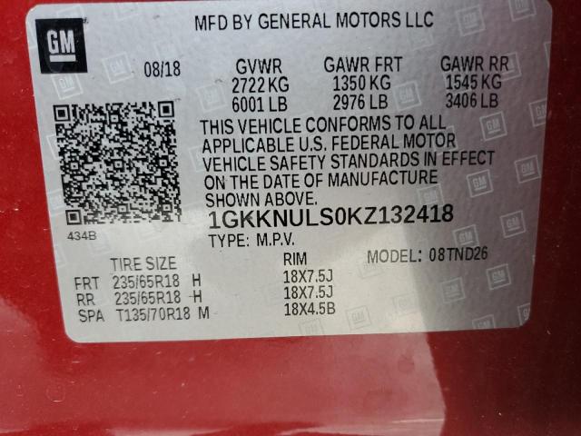 1GKKNULS0KZ132418 - 2019 GMC ACADIA SLT-1 Granate foto 14